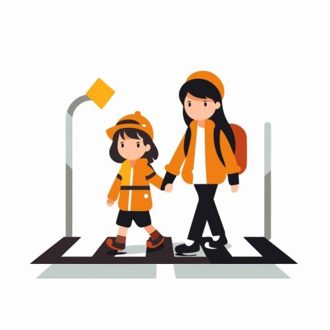 Cute little girl and her mother on the crosswalk vector Illustra