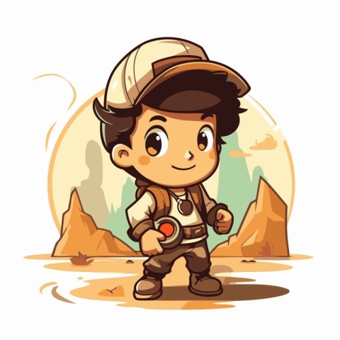 Illustration of a Kid Boy Wearing a Safari Suit and Cap