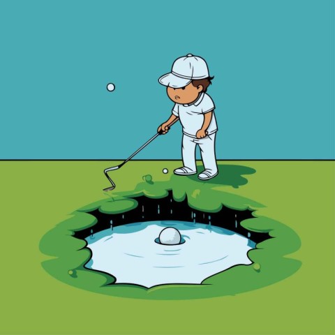 Golfer on golf course. Vector illustration. Eps 10.