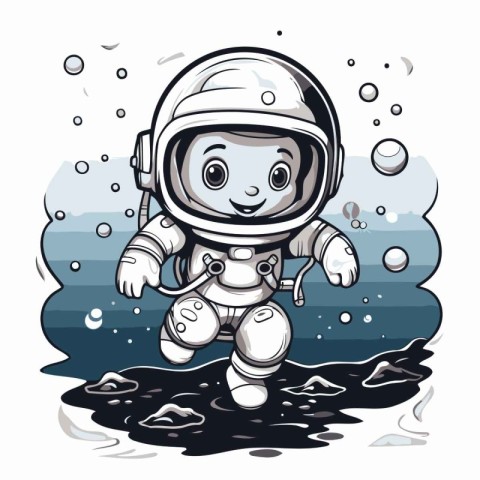 Cute cartoon astronaut in the sea. Vector illustration of a cart