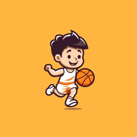 Cute Boy Playing Basketball Cartoon Mascot Character Illustratio