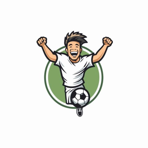 Illustration of a soccer player celebrating with ball in hand vi