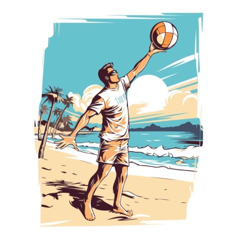 Beach volleyball player. Vector illustration of a man playing vo