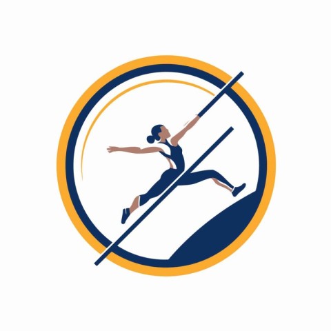 Circle shape icon with silhouette of a female athlete jumping of