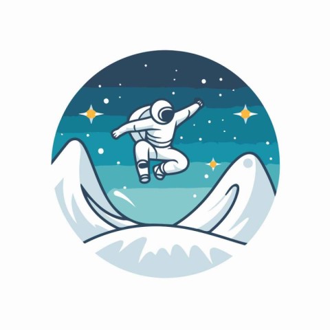 Astronaut flying on a wave. Vector illustration in cartoon style