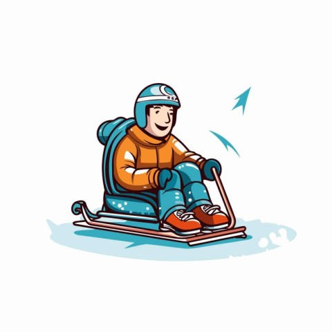 Cartoon skier on a snowboard. Vector illustration on white backg