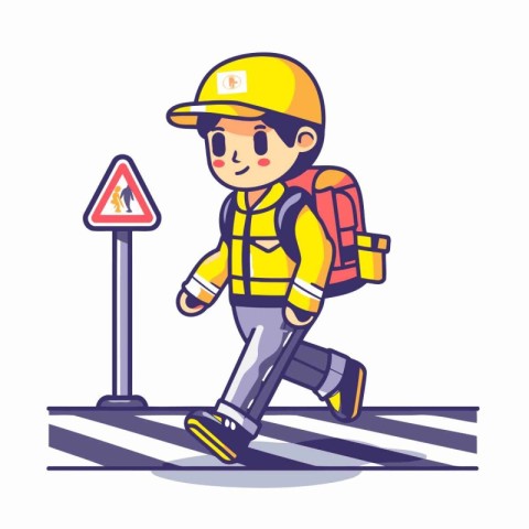 Worker crossing the road. Vector illustration in a flat style.