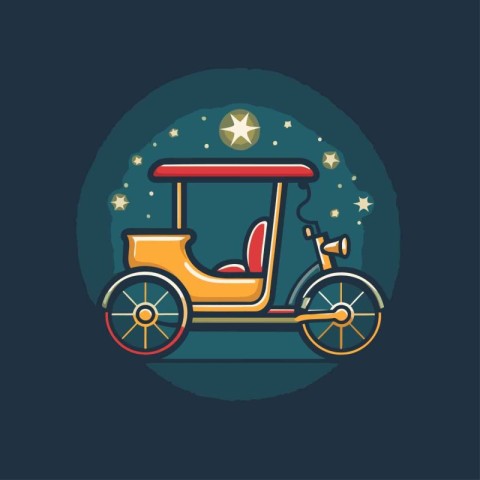 Vintage tricycle vector icon in flat style. Carriage icon