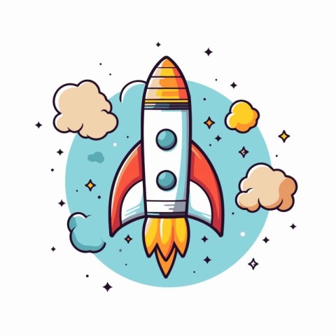 Space rocket icon. Vector illustration in flat cartoon style iso