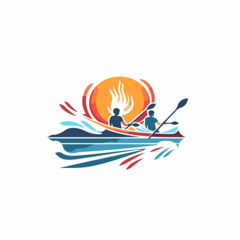 Kayak with fire logo design template. Canoeing and rowing vector