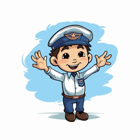 Cute boy with pilot hat and uniform vector illustration graphic