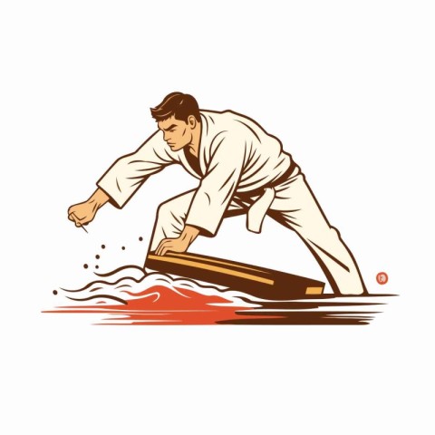 Cricket player on a paddle board. Vector illustration in retro s