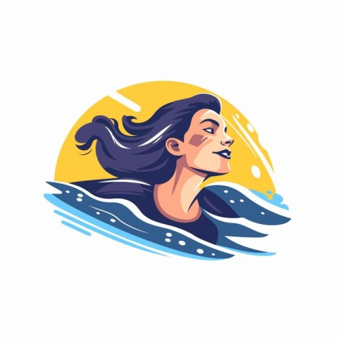 Woman swimming in the sea. Vector illustration in a flat style.