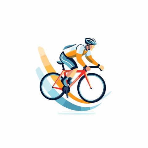 Cyclist in helmet riding bicycle. Flat style vector illustration