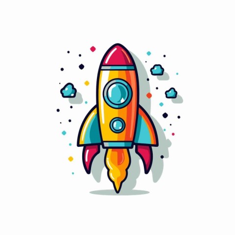 Space rocket icon on white background. Vector illustration in fl