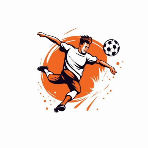 Soccer player kicking the ball. Vector illustration on white bac