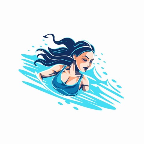 Beautiful girl in swimsuit on the waves. Vector illustration.