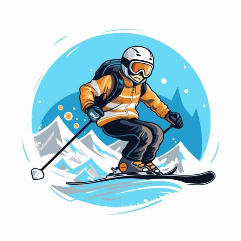 Vector illustration of a skier skiing in the mountains. Winter s