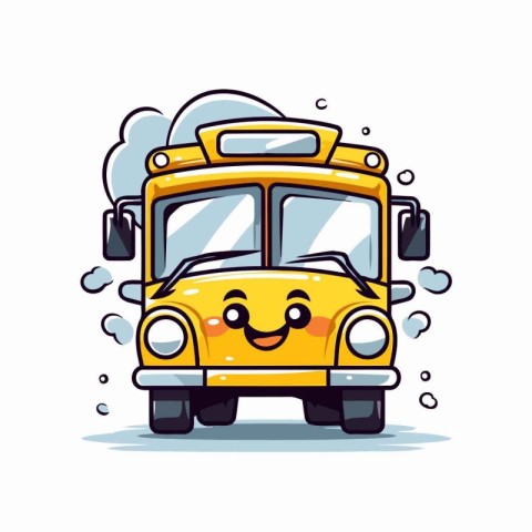 Cute school bus with smiley face. vector cartoon illustration.