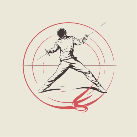 Fencing sport graphic design template. Silhouette of a fencing f