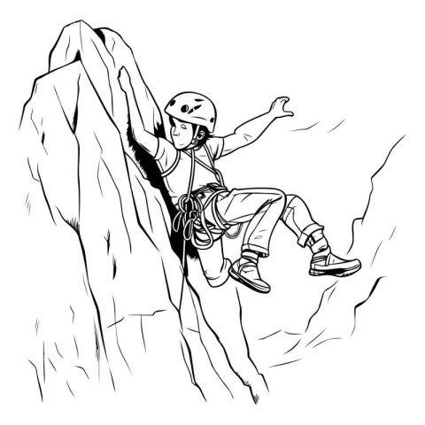 Sketch of a climber climbing on a cliff. Vector illustration.