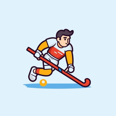 Hockey player vector illustration. Flat cartoon style hockey pla