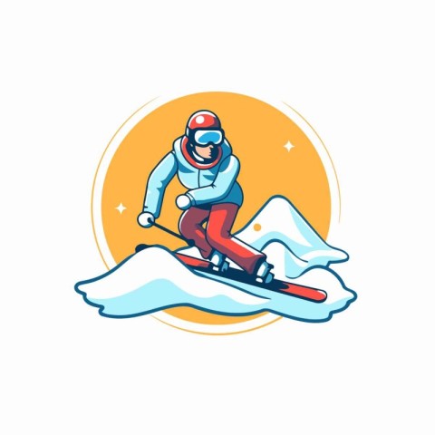 Snowboarder on snowboard. Vector illustration in flat style.