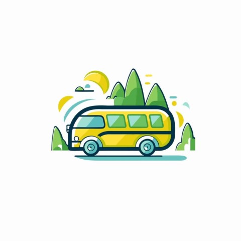 Vacation and travel icon. Bus in the forest. Vector illustration