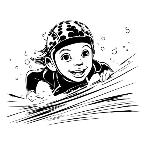 Snowboarder girl. Winter sport. Black and white vector illustrat