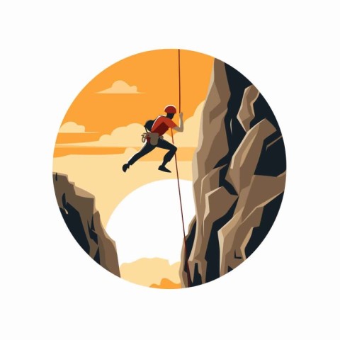 Climber. Vector illustration of a man climbing on a cliff.