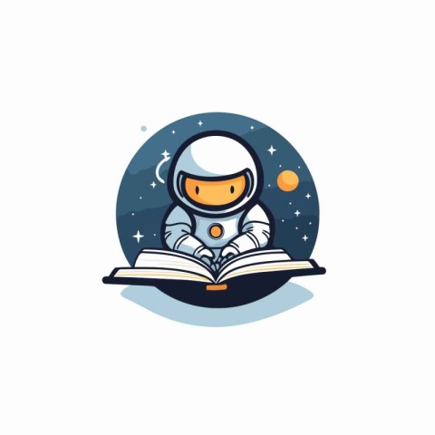 Astronaut reading a book. Vector illustration. Flat design.