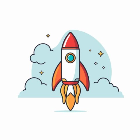 Space rocket icon in flat style. Vector illustration on white ba