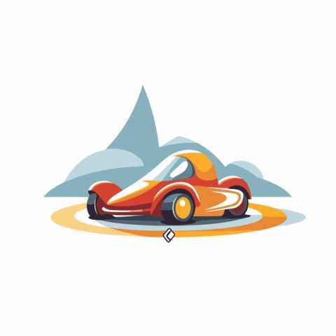 Retro car on the road. Vector illustration in flat style.