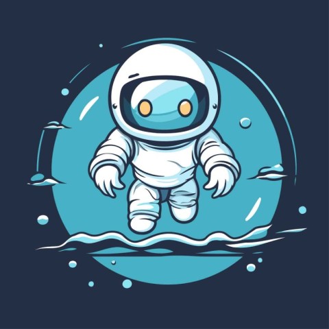 Astronaut floating in the ocean. Vector illustration on a dark b