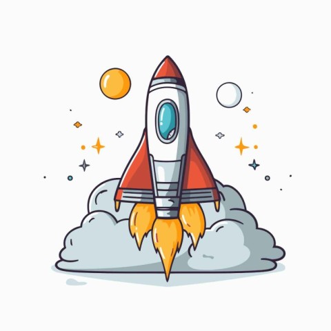 Space rocket. Vector illustration. Isolated on a white backgroun