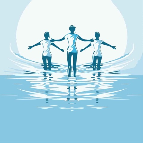 Group of people swimming in the sea. Vector illustration. Eps 10