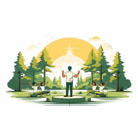 Man and dogs in the park. Vector illustration in flat style.