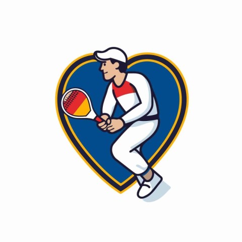 Vector illustration of a male tennis player holding racket and b