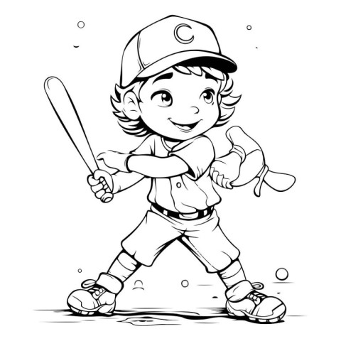 Cartoon Illustration of Little Boy Baseball Player Character Col