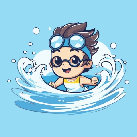 Cute cartoon boy swimming in the sea. vector illustration. eps10