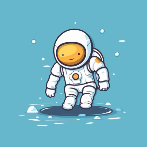 Astronaut in the water. Cute cartoon vector illustration.