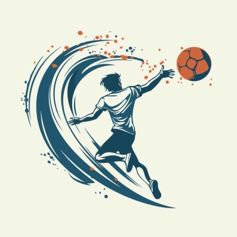 Soccer player with ball on the background of the wave. Vector il