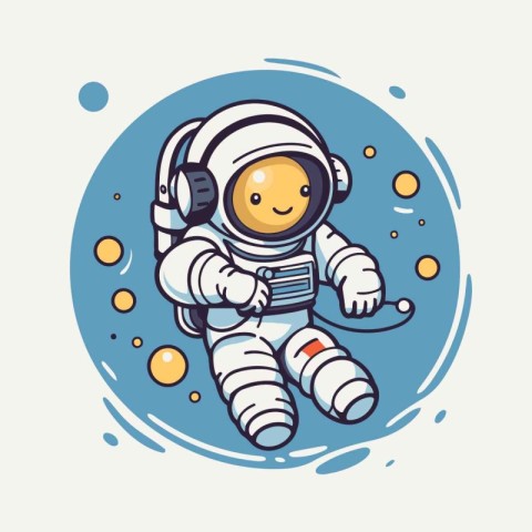 Astronaut in space. Vector illustration in cartoon style on whit