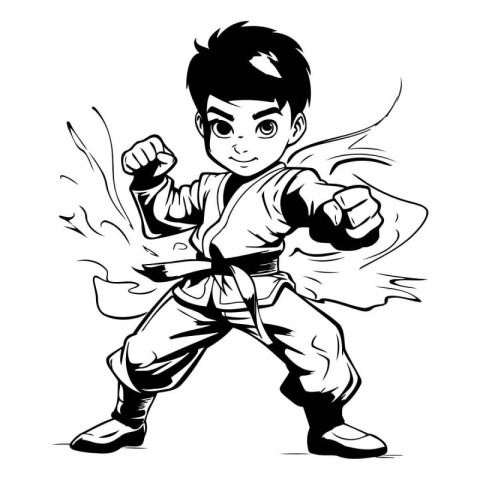 Karate boy vector illustration. Black and white karate boy.