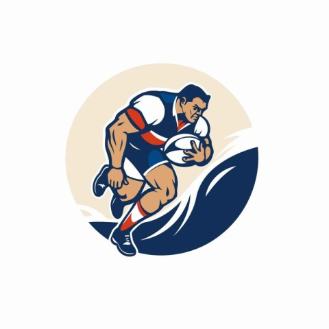 Rugby player with ball. Vector illustration in retro style.