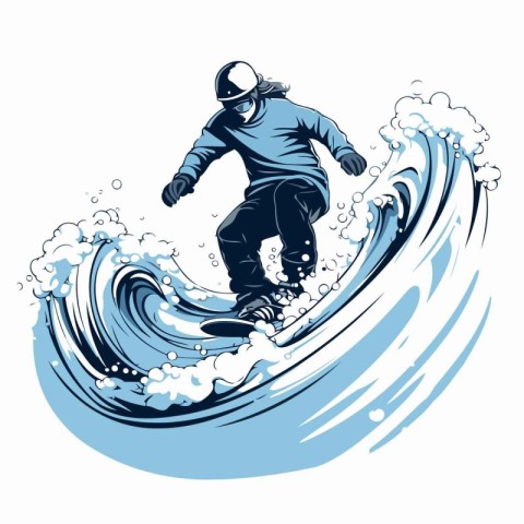 Snowboarder jumping on wave. Extreme sport. Vector illustration.