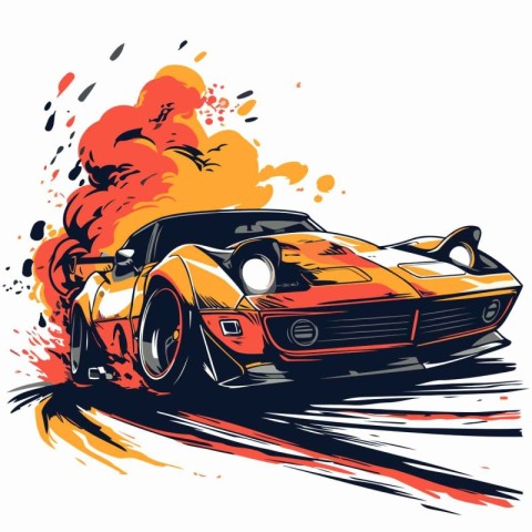 vintage race car vector illustration - hand drawn sport car with