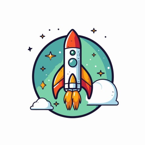 Space rocket icon. Flat vector illustration. Isolated on white b