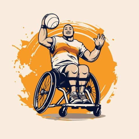 Handicapped man in wheelchair playing basketball vector illustra