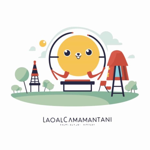 Amusement park vector illustration. Cute cartoon character in fl